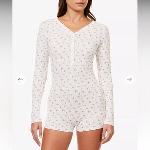 lounge underwear white & floral long sleeve romper